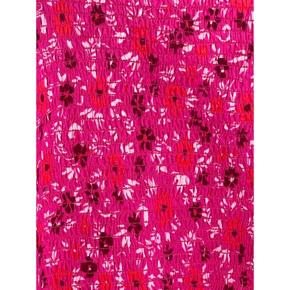 Figue Mollie Floral Print Tie Shoulder Smocked Crop Top Pink Women's Size Small - Picture 10 of 10
